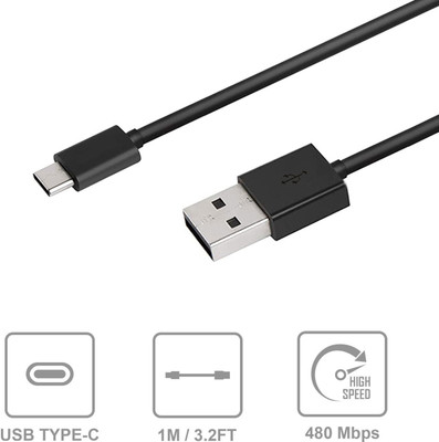 Different One USB Type C Cable 1 m A21-TYPE-C(Compatible with ALL ANDROID PHONES AND TABLETS, Black, One Cable)
