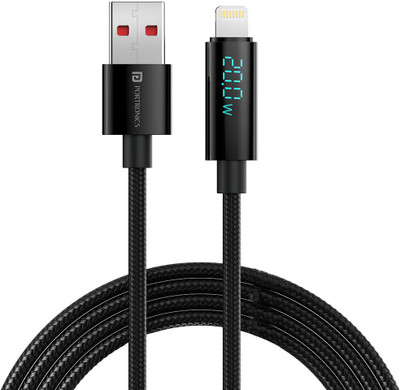 Portronics Lightning Cable 3 A 1.2 m Konnect View 20W Unbreakable USB to 8 Pin Cable with LED Display, 480Mbps Data Sync, Compatible with All Lightning Devices(Compatible with Smartphones, Black, One Cable) Portronics Lightning Cable 3 A 1.2 m Konnect View 20W Unbreakable USB to 8 Pin Cable with LED Display, 480Mbps Data Sync, Compatible with All Lightning Devices(Compatible with Smartphones, Black, One Cable)