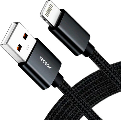 TecSox Lightning Cable 1 m Braided TecWire Lightning End Braided Fast Charging Cable Compatible for-iPhone with MFI Certified (1 Meter)(Compatible with Apple iPhone/ iPad/ Apple Devices, Syncing All Data, Black, One Cable)