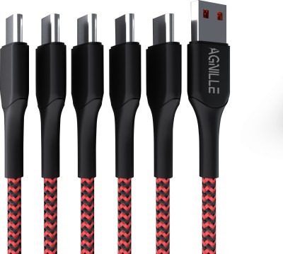 Agnille USB Type C Cable 3 m USB C - USB A Cable 3A Braided cord Fast Charging (1m x 2)(2m x 2)(3m x 1)- Red.(Compatible with Mobiles, Speakers, Tablets, Computers/ Laptop, Power Banks, etc, Red, Pack of: 5)