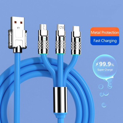 HUG PUPPY 3-in-1 Cable 1 m 100W Fast Charging 3-In-1 Car Phone Charging Data Cable(Compatible with Smartphones, iPhone, Android,, Multicolor, One Cable)