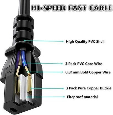 RAREGEAR  TV-out Cable 3 Pin Power Cable for PC, Monitor, SMPS, Printer | High Quality C13 Connector(Black, For Computer, 1.4 m)