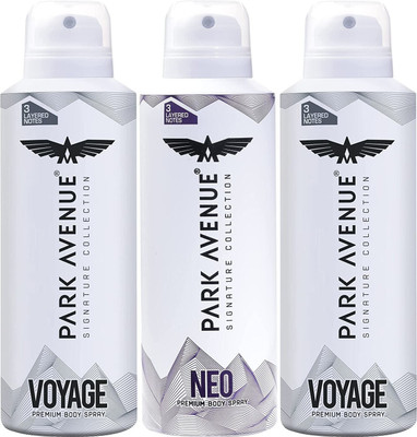 PARK AVENUE Signature Collection Pemium Body Spray for Men, 2 Voyage + 1 Neo, Fresh Deodorant Spray - For Men(450 ml, Pack of 3) PARK AVENUE Signature Collection Pemium Body Spray for Men, 2 Voyage + 1 Neo, Fresh Deodorant Spray - For Men(450 ml, Pack of 3)