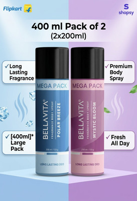 BELLAVITA Polar Breeze & Mystic Bloom Deodorant Combo|2x200ml|Long lasting Fragrance| Deodorant Spray - For Men & Women(400 ml, Pack of 2)