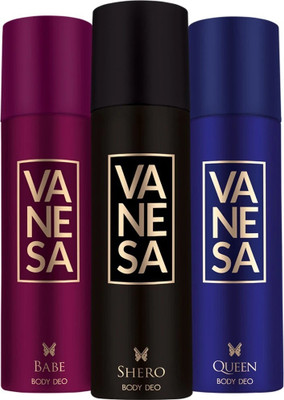 VANESA Babe, Queen & Shero Combo (Pack of 3) Deodorant Spray  -  For Women(450 ml, Pack of 3)