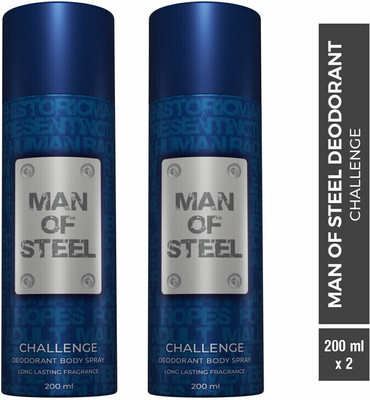 Man of Steel Combo of Challenge Long lasting Deodorant Spray  -  For Men(400 ml, Pack of 2)