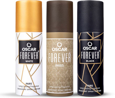 Oscar Forever Paris Grey, White & Black Combo Pack of 3 Deodorant Spray - For Men & Women(120 ml, Pack of 3)
