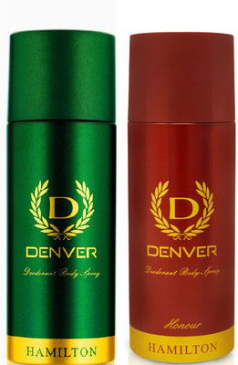 DENVER Hamilton Deo + Honour Deo - 165ML Each (Combo Set of 2 Body Spray  -  For Men(330 ml, Pack of 2)