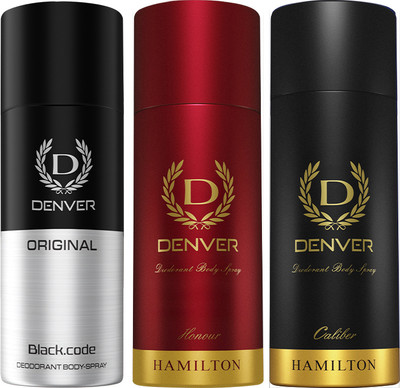 Denver Caliber, Honour & Black Code Nano Deodorant Spray - For Men(150 ml, Pack of 3)