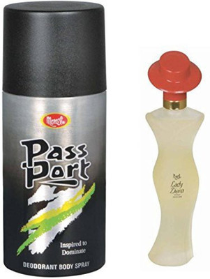 MONET DEODORANT PASSPORT 150ML AND LADY DIANA 30ML PERFUME Body Spray  -  For Men & Women(180 ml, Pack of 2)