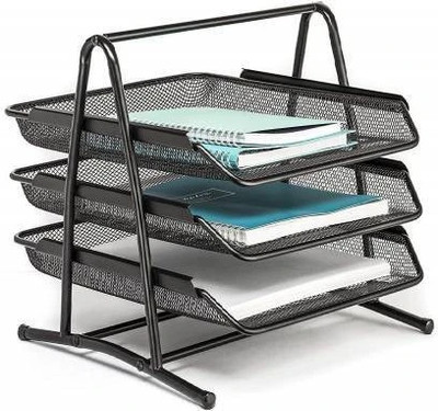 Nexvox 3 Compartments metal file holder(Black)