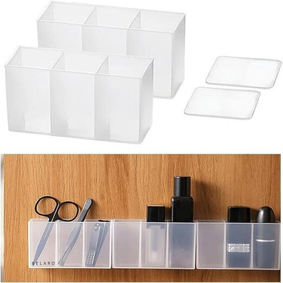 CountryLink 3 Compartments Plastic Wall Mounted Storage Box 3 grid 4pcs(White)