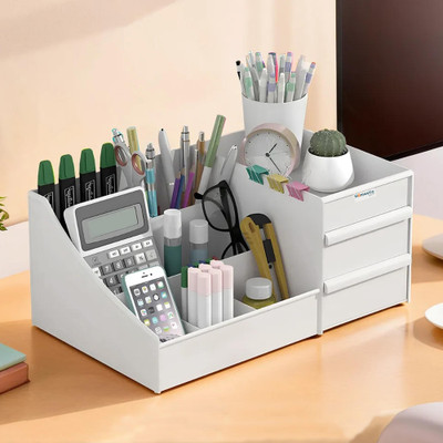HOMESTIC by Kuber Industries 1 Compartments Plastic Desk Organizer(White)