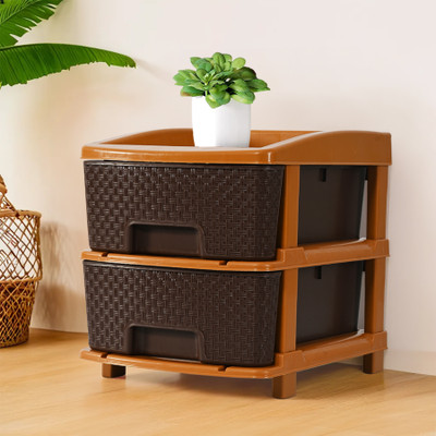 KUBER INDUSTRIES 2 Compartments Plastic Modular 2-Layer & 19 Ltr Plastic Drawer Storage Organiser | Chocolate Brown(Chocolate Brown)
