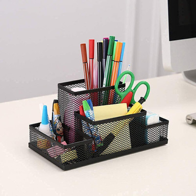 CALIA 4 Compartments Iron Desk Organizer(Black)
