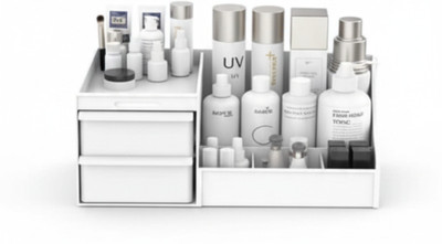 Koza Nest 4 Compartments PLASTIC, Ventilated Design for Bathroom Vanity, with Smooth Glide Drawers Desktop Cosmetic Organizer for dressing room(White)