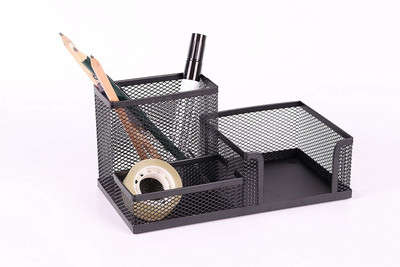 Nexvox 3 Compartments Metal Pen Stand(Black)