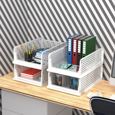 KUBER INDUSTRIES 4 Compartments Plastic Desk Organizers(White)