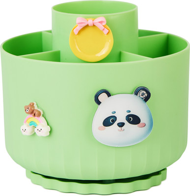 GENZ 5 Compartments ABS Plastic Rotating pen holder(Green)