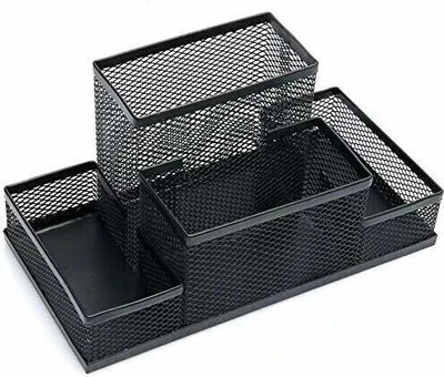 DUS 4 Compartments METAL PEN STAND(Black)