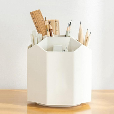 CHAHITU 5 Compartments Plastic Pen Stand for Study Table(White)