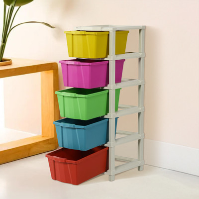 KUBER INDUSTRIES 5 Compartments Plastic Modular 5-Layer & 80 Ltr Plastic Drawer Storage Organiser | Multicolor(Multicolor)
