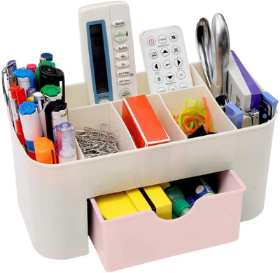 Flyvill 7 Compartments plastic desk organizer(Pink)