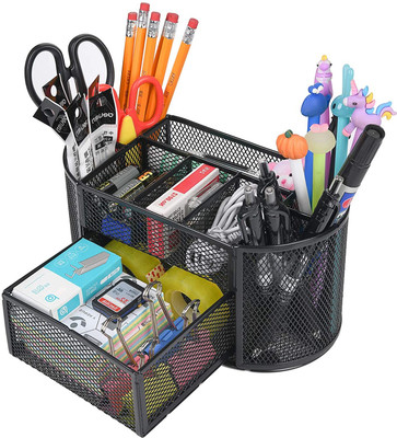 SAMJU 9 Compartments Metal Mesh Desk Organizer Stationery Holder for Home Office(Black)