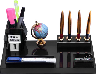 PANKU 7 Compartments Acrylic Pen stand(Smoke Black)