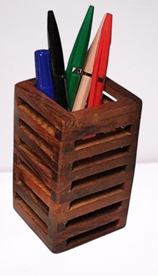 Way of life 1 Compartments Wooden Pen Holder(Brown)