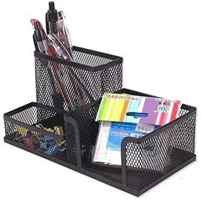 Nexvox 3 Compartments Metal Pen Stand(Black)