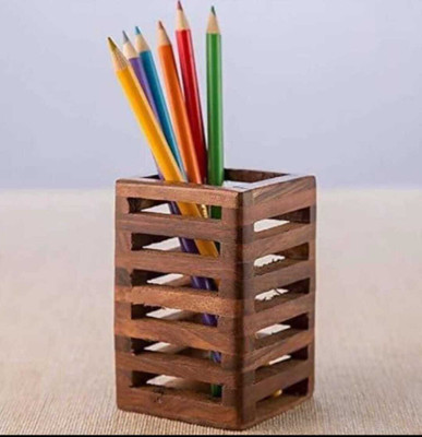 Ruby Perl 1 Compartments wood pen stand(Brown)