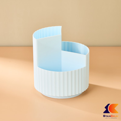 STANCRAY 3 Compartments ABS Plastic Pen Holder & Makeup Organizer Suitable for home your office palour desktop(Blue)