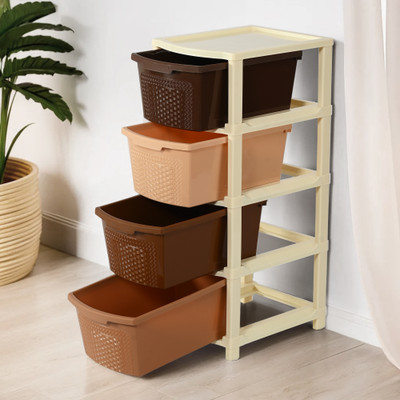 KUBER INDUSTRIES 4 Compartments Plastic Modular 4-Layer & 73 Ltr Plastic Drawer Storage Organiser | Chocolate Brown(Chocolate Brown)