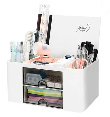 Envroeity 8 Compartments Plastic Pen Holder(White)