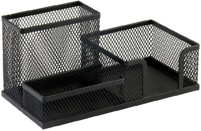 Nexvox 3 Compartments metal desk storage organizer(Black)