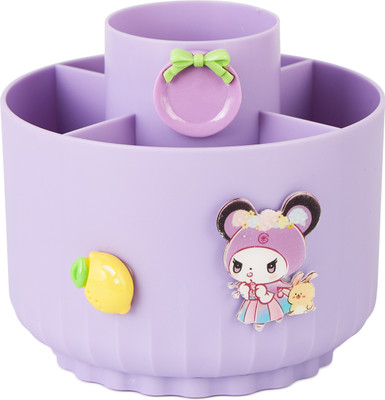 GENZ 5 Compartments ABS Plastic Rotating pen holder makes organizing stationary fun and easy for kids.(Purple)