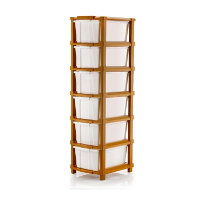 AK10ZONE 6 Compartments Plastic 6 Tier Multipurpose Modular Drawer Storage Rack(White, Brown)