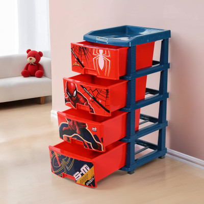 HOMESTIC by Kuber Industries 4 Compartments Plastic Modular 4-Layer & 90 Ltr Plastic Drawer Storage Organiser | Marvel Spiderman-Red(Red)