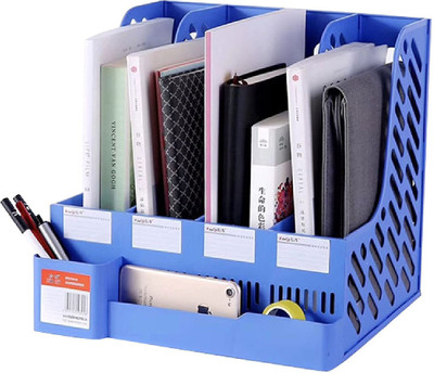 Kinzilla Plastic FILE PLATE 4 SEC WITH PEN HOLDER(Set Of 1, Multicolor)