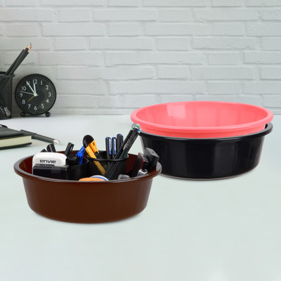 KUBER INDUSTRIES 3 Compartments Plastic Desk Organizer(Black & Pink & Brown)