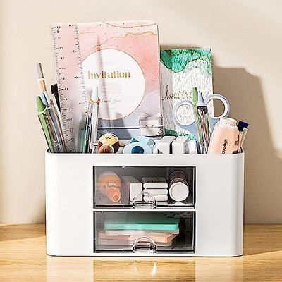 Envroeity 8 Compartments Plastic Pen Holder(White)