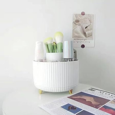 Glenston 5 Compartments plastic 360° Rotating Desk Organizer – Multi-Compartment Pen & Stationery Holder(White)