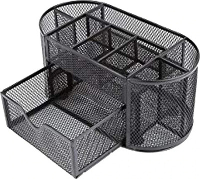 Nexvox 9 Compartments Metal Wire Mesh Multipurpose Black Mesh Pen Stand-Desk Organiser(Black)