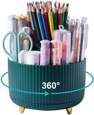 MOOZICO 5 Compartments Plastic Desk Organizer 360° Rotating Cosmetic Box plastic Pen,Pencil(Dark Green)