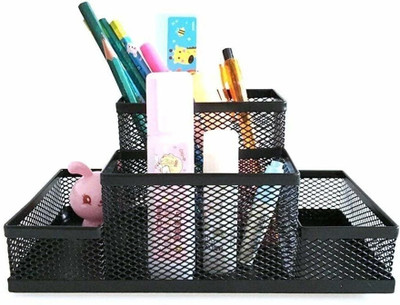 labh 4 Compartments Metal Pen Stand(Black)