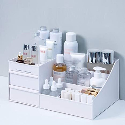 JIGSHTIAL 7 Compartments And 2 Drawer Plastic Pen,Pencil Stationary Organizer Storage Holder Box(White)