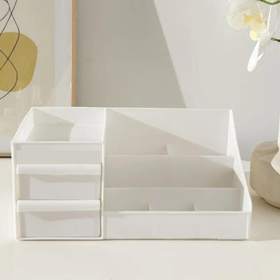 Charmpeak 7 Compartments Plastic Drawer Makeup, Stationary and Cosmetic Drawer Organizer Box(White)