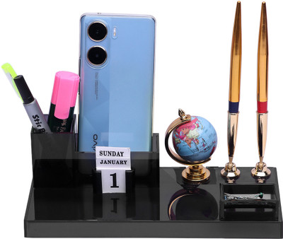 PANKU 5 Compartments Acrylic Pen stand(Smoke Black)
