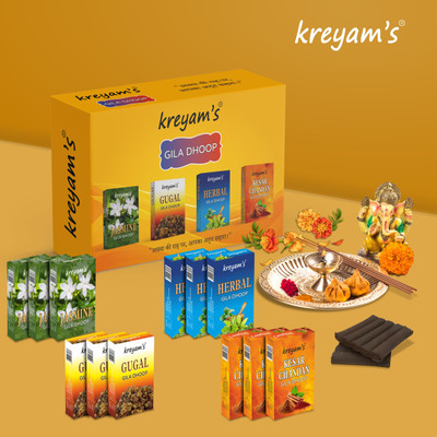 kreyam's Gila Dhoop For Pooja Jasmine,Gugal,Herbal,Kesar Chandan For Puja Purpose Dhoop(Pack of 12)